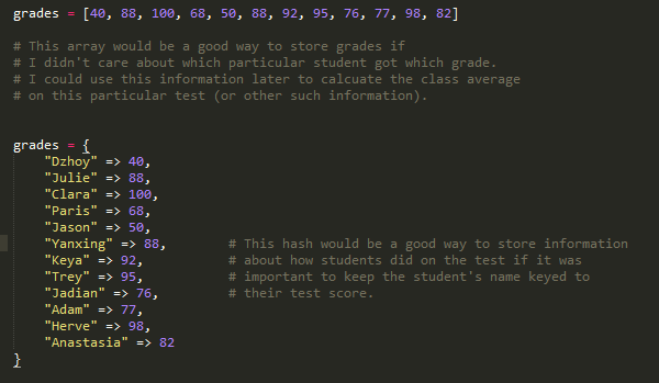 Grades Array and Hash